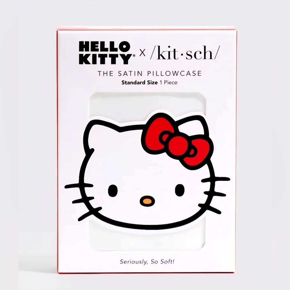 Kitsch x Hello Kitty Satin Pillowcase in Ivory Kitty Bow